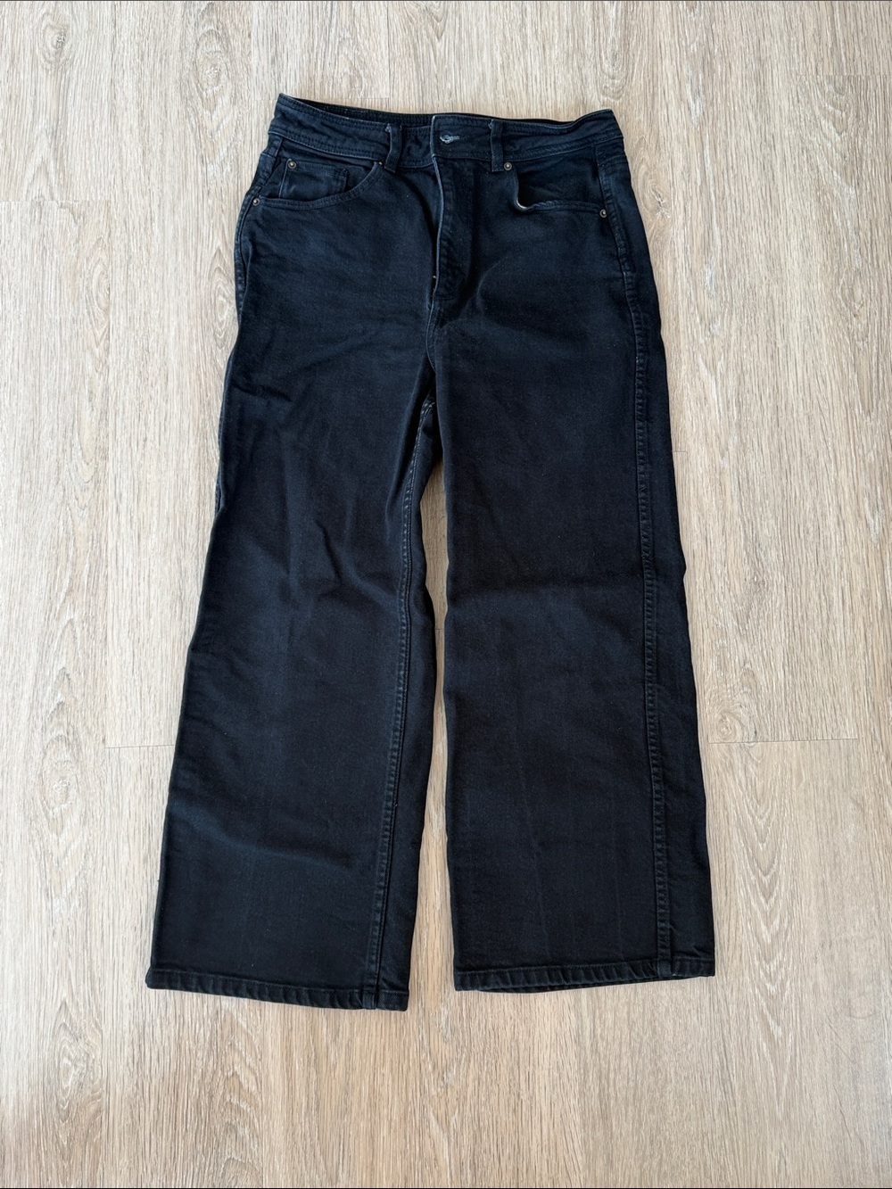 Sezane Le Crop Wide Leg Black Denim Jeans